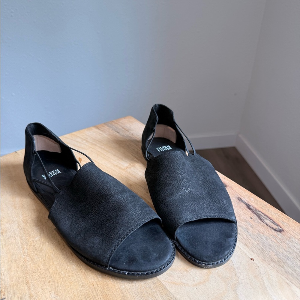 Eileen Fisher black suede leather avarcas sandals slides women’s shoes 9 - Picture 6 of 10